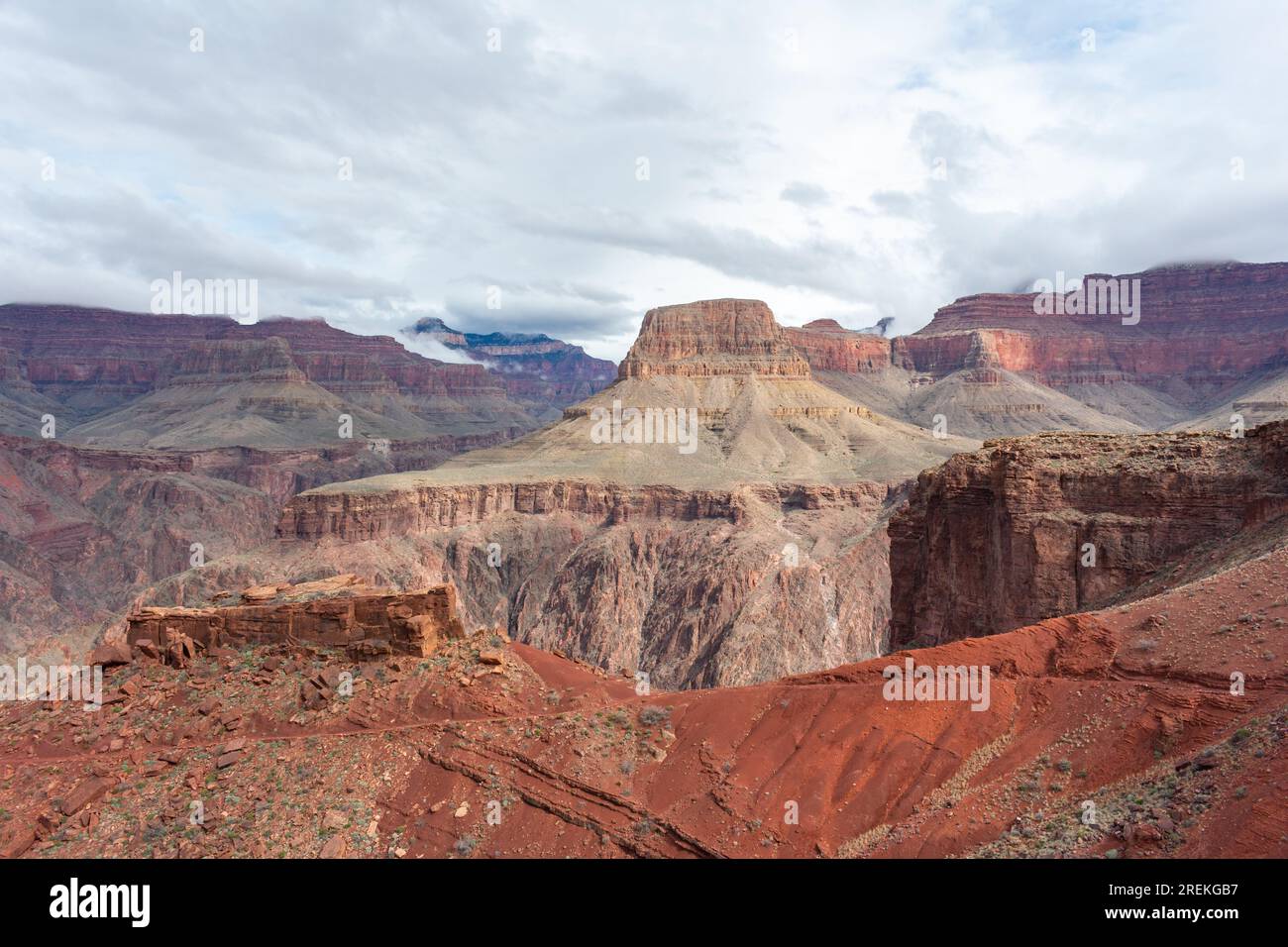 Cloudy skies over Plateau Point at Grand Canyon National Park. Stock Photo