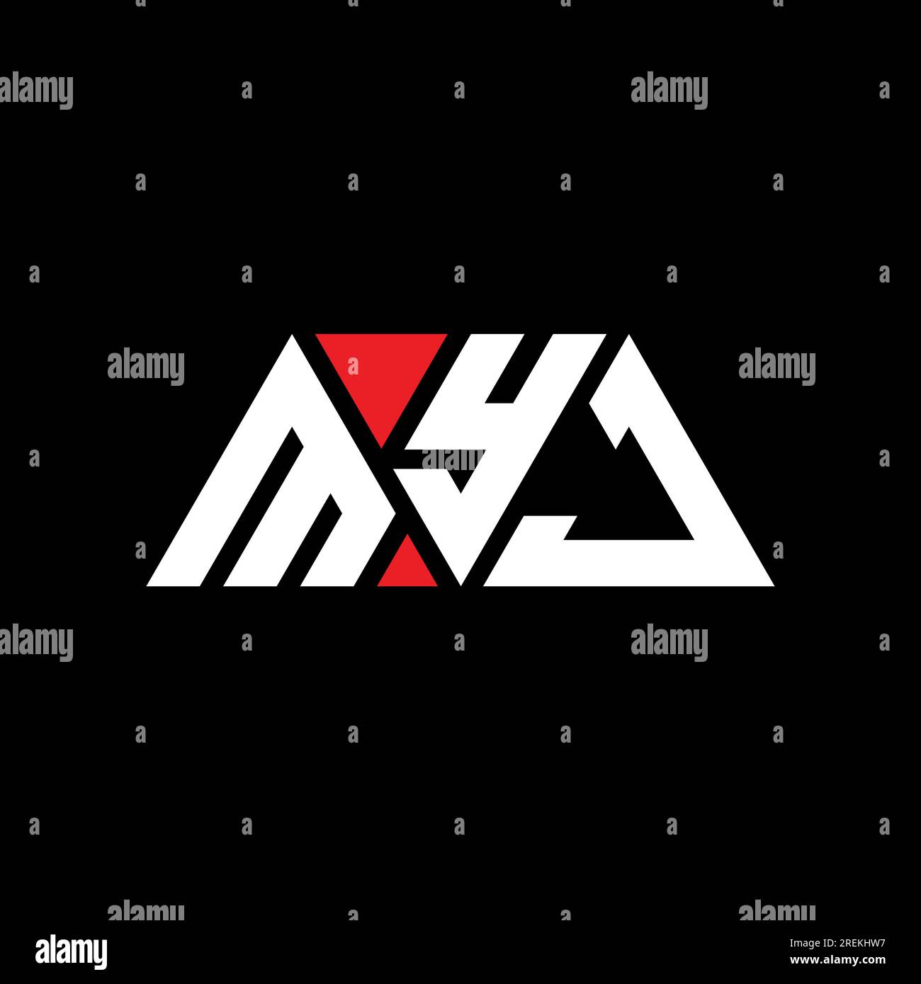 MYJ triangle letter logo design with triangle shape. MYJ triangle logo design monogram. MYJ triangle vector logo template with red color. MYJ triangul Stock Vector