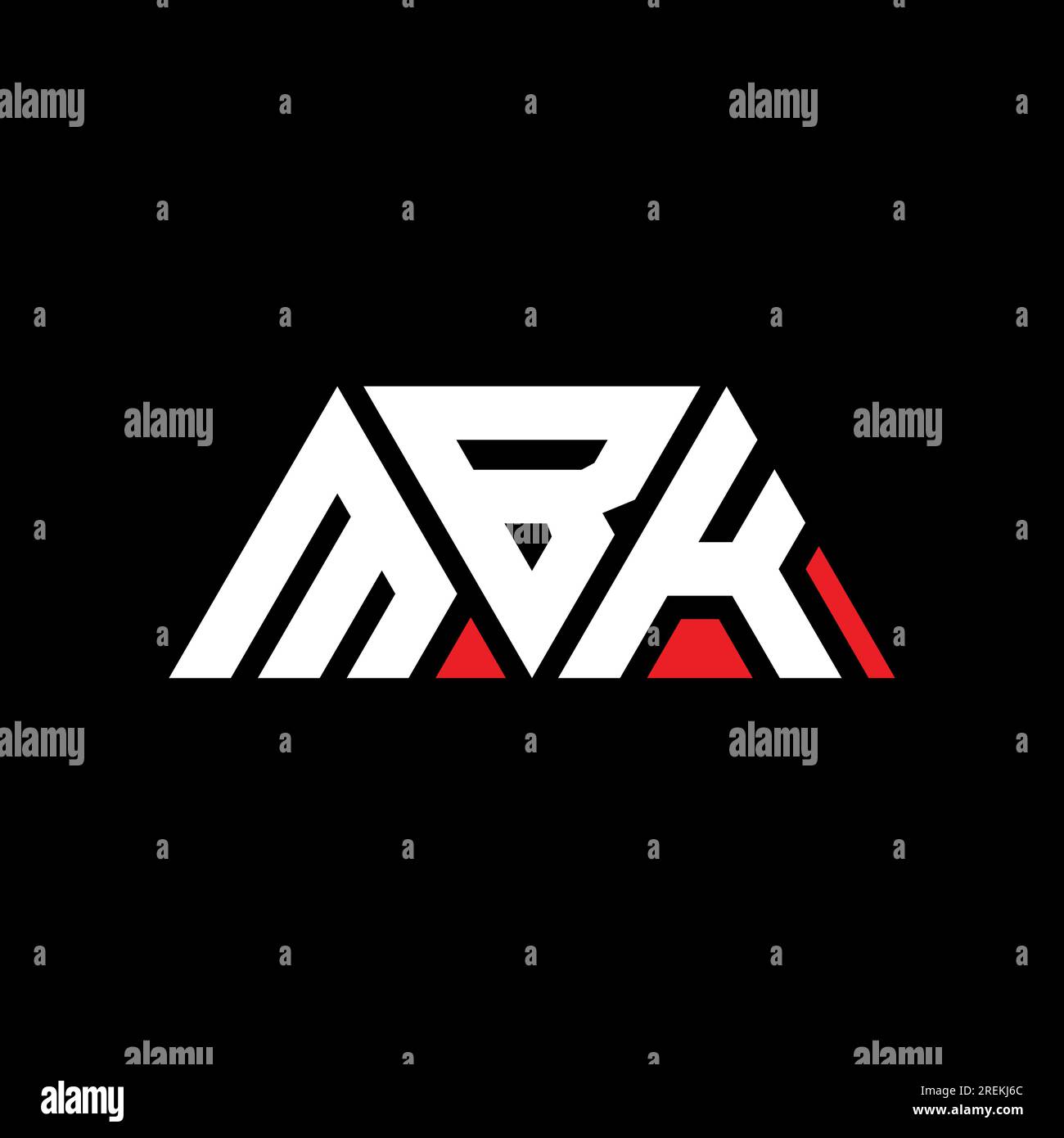 MBK triangle letter logo design with triangle shape. MBK triangle logo design monogram. MBK triangle vector logo template with red color. MBK triangul Stock Vector