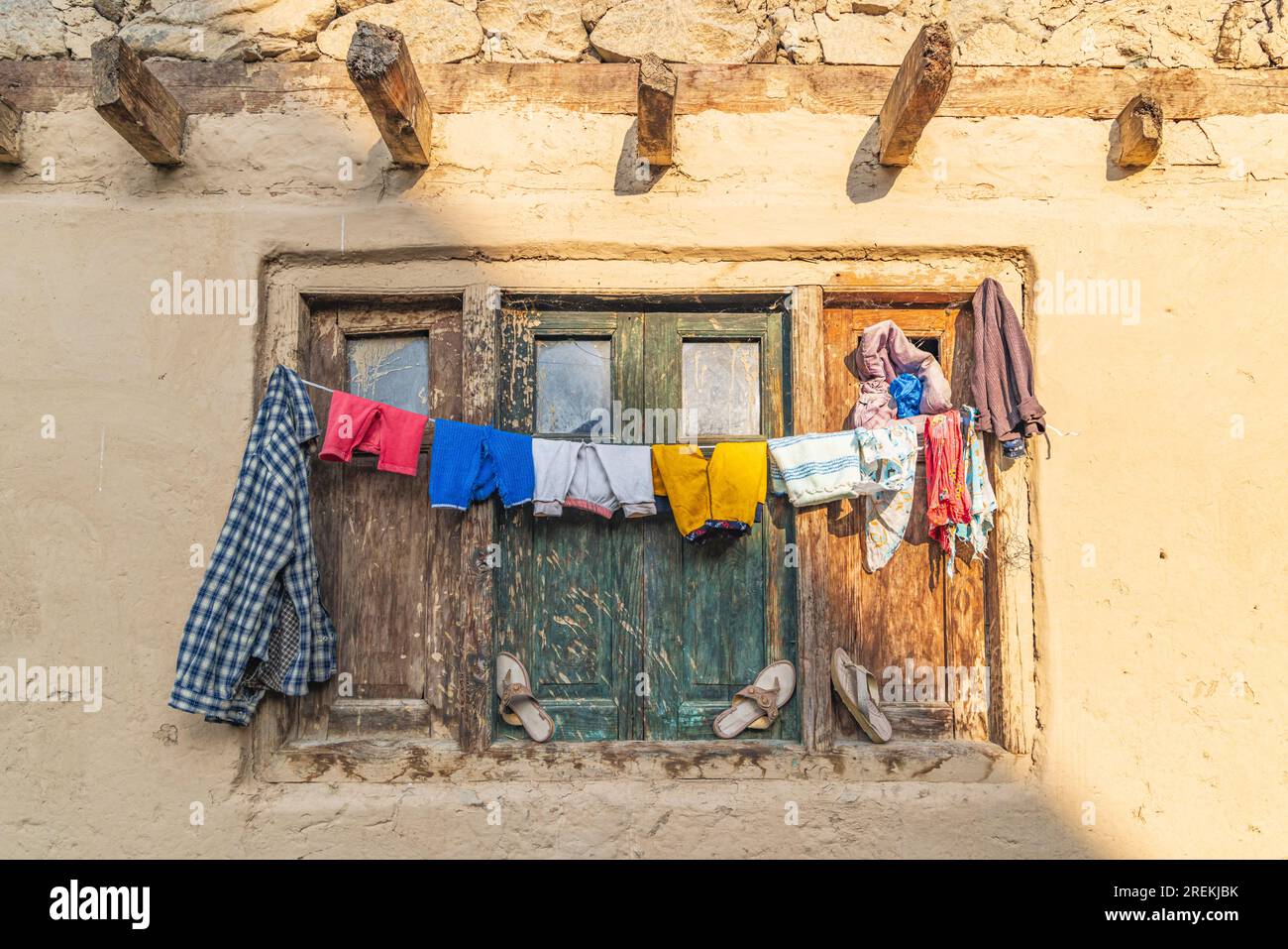 Sumbal Bala, Kangan, Jammu and Kashmir, India. Laundry hanging to dry