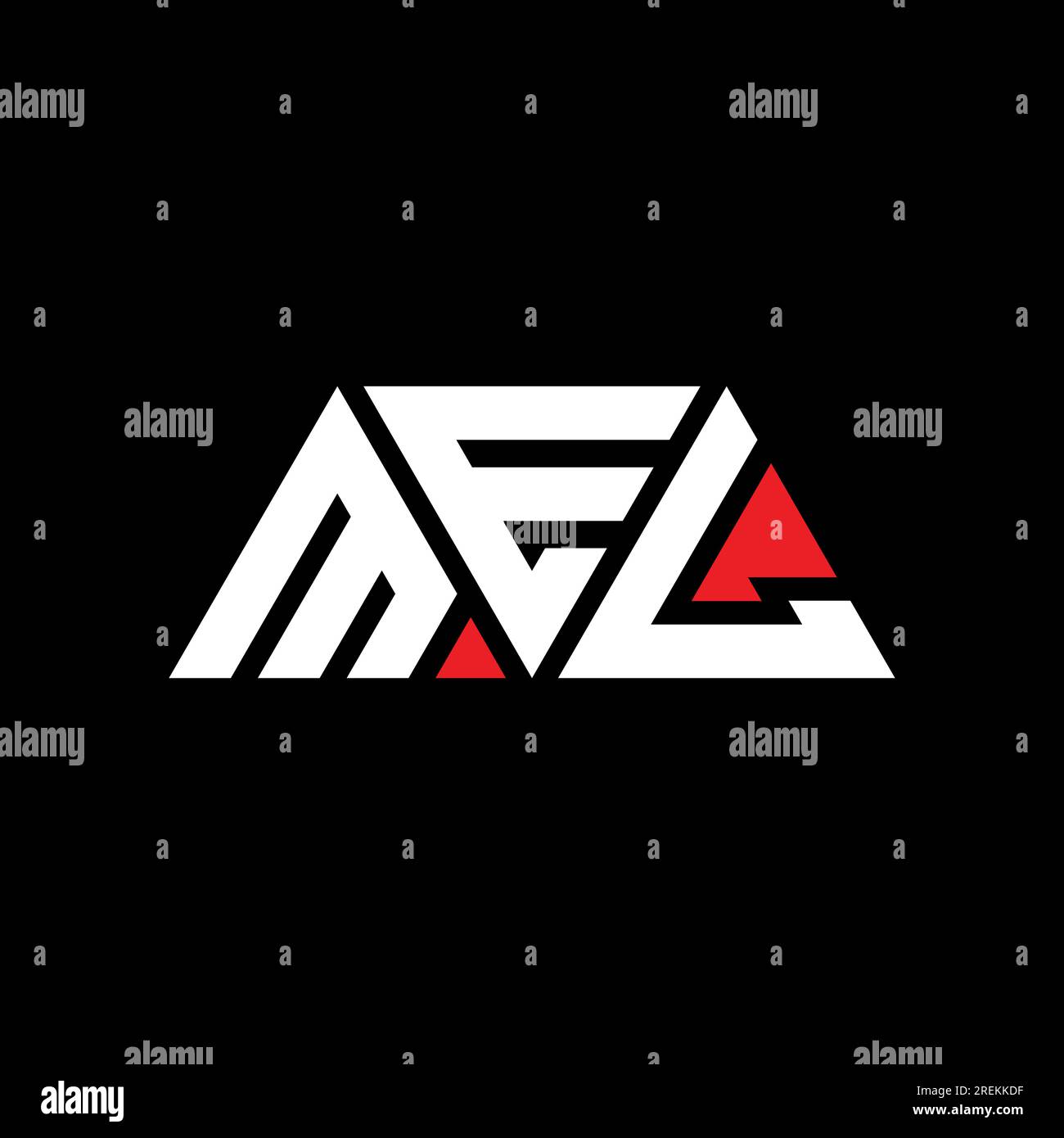 MEL triangle letter logo design with triangle shape. MEL triangle logo design monogram. MEL triangle vector logo template with red color. MEL triangul Stock Vector