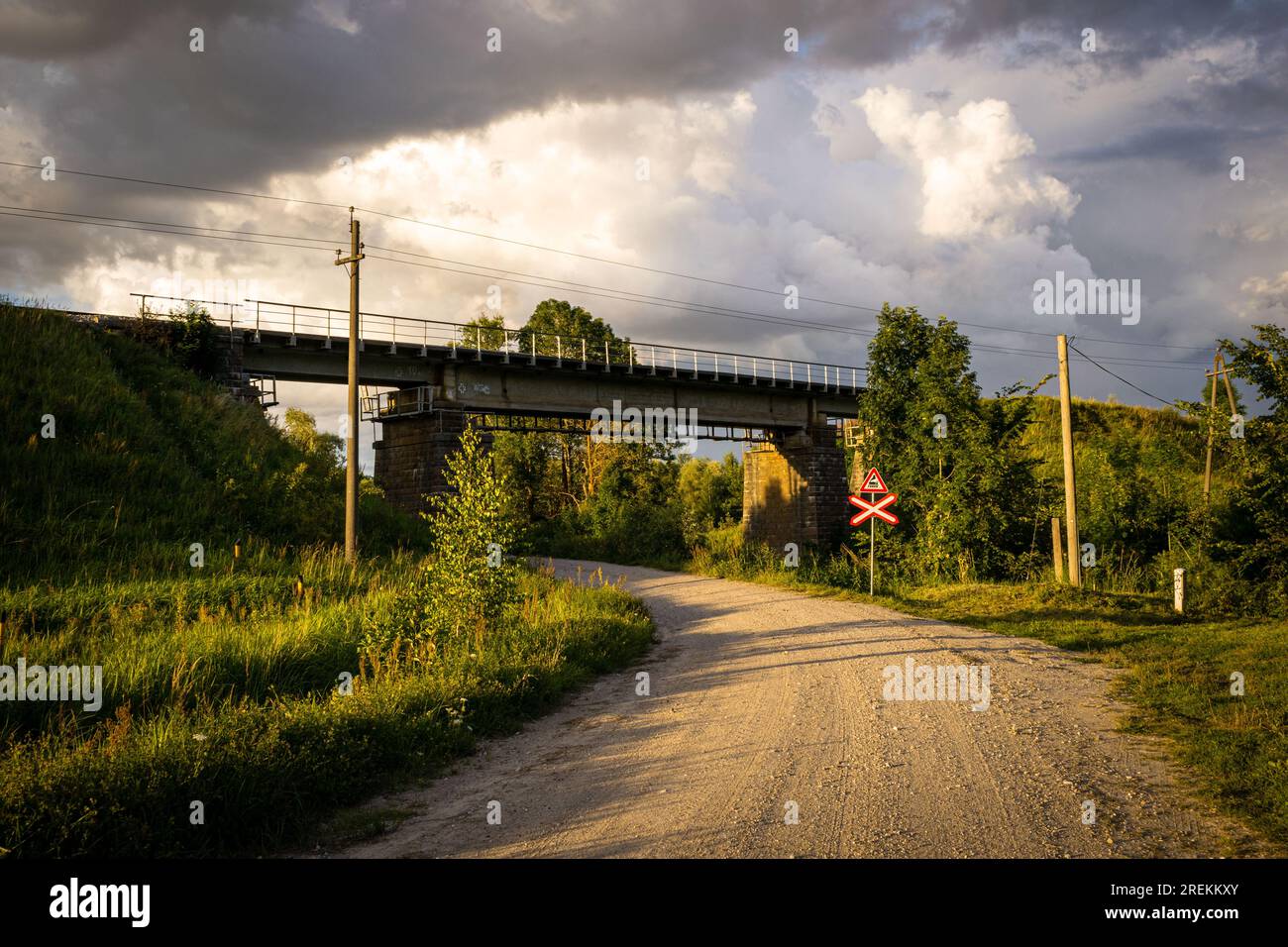 Railway bridge near Dobele, Latvia Stock Photo