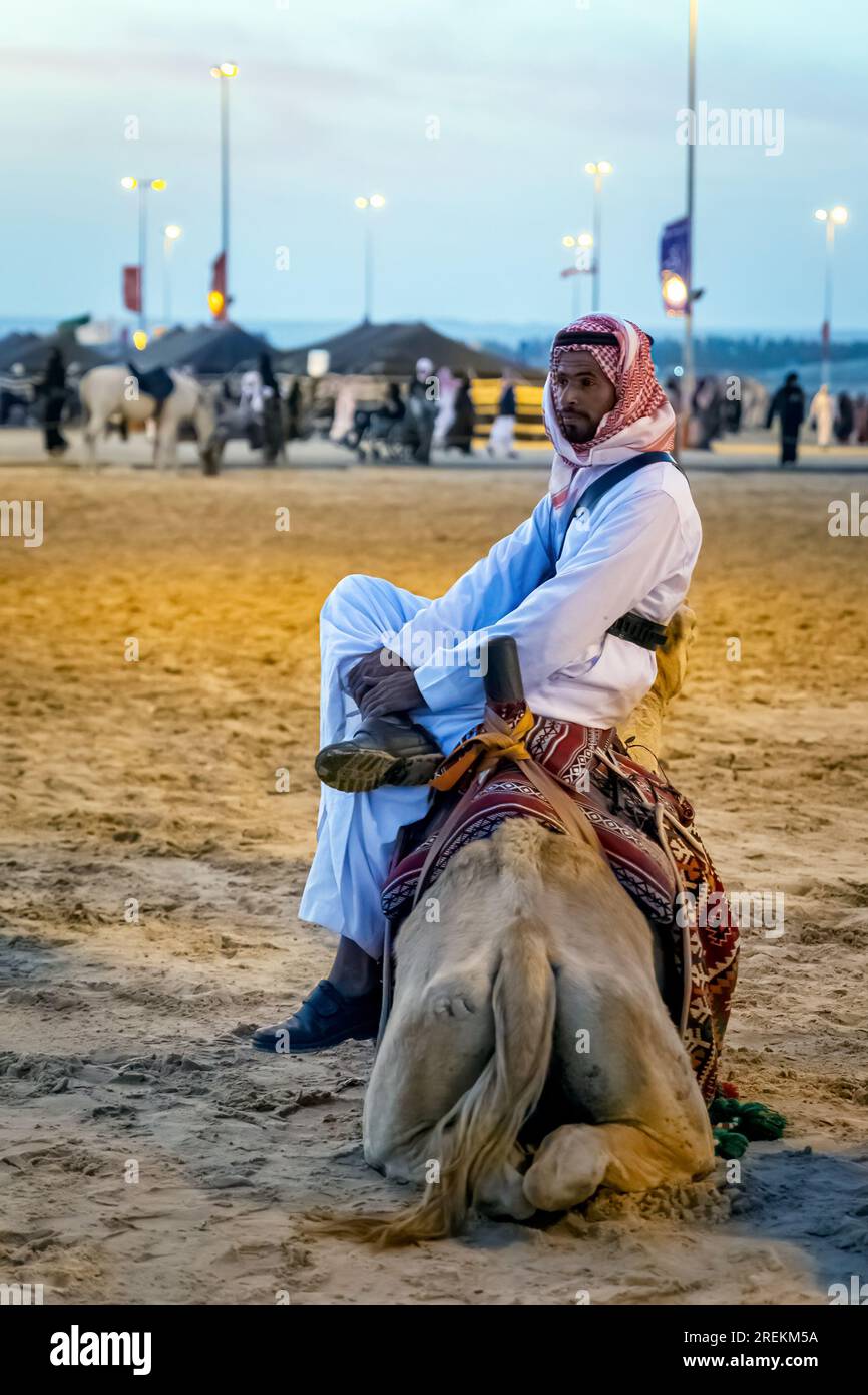 Desert safari camel ride festival in Abqaiq Dammam Saudi Arabia. January 4th Year 2019. Stock Photo