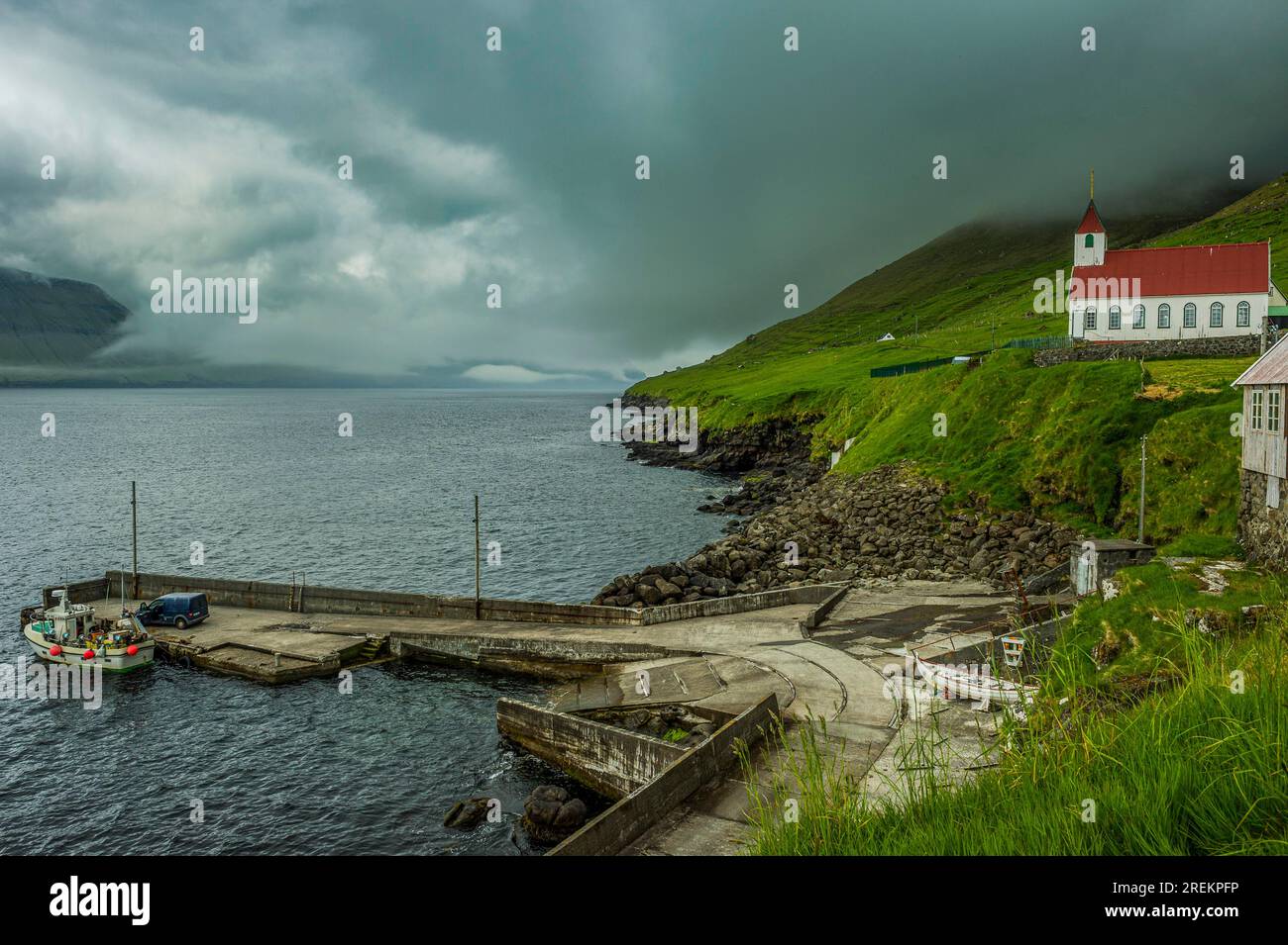 Kunoy Church, Kunoy, Faroe islands, Denmark Stock Photo