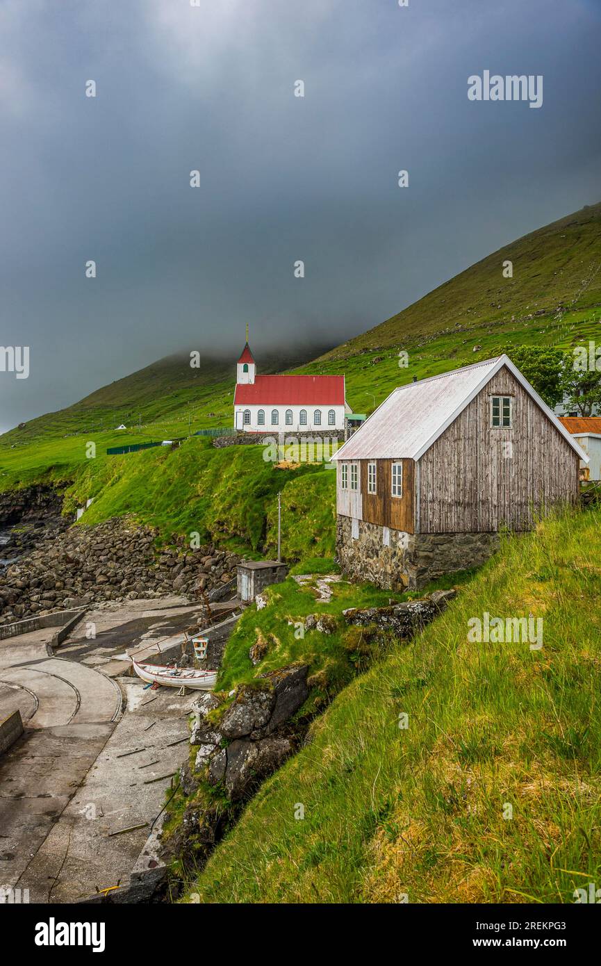 Kunoy Church, Kunoy, Faroe islands, Denmark Stock Photo