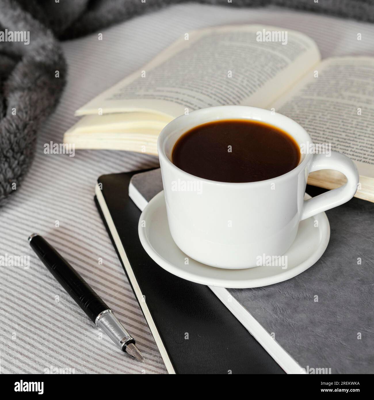 Coffee cup book high angle. Beautiful photo Stock Photo