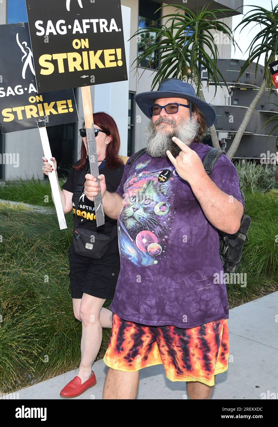 Jack Black barely recognisable on picket line with striking actors