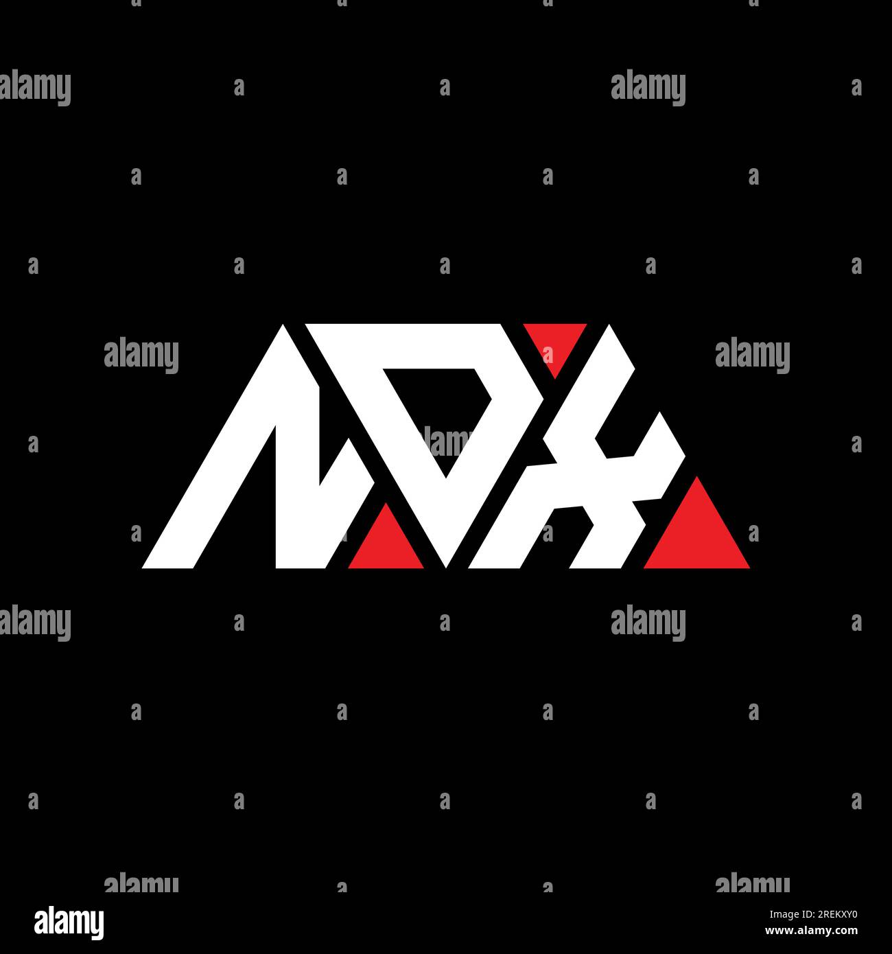 NDX triangle letter logo design with triangle shape. NDX triangle logo design monogram. NDX triangle vector logo template with red color. NDX triangul Stock Vector