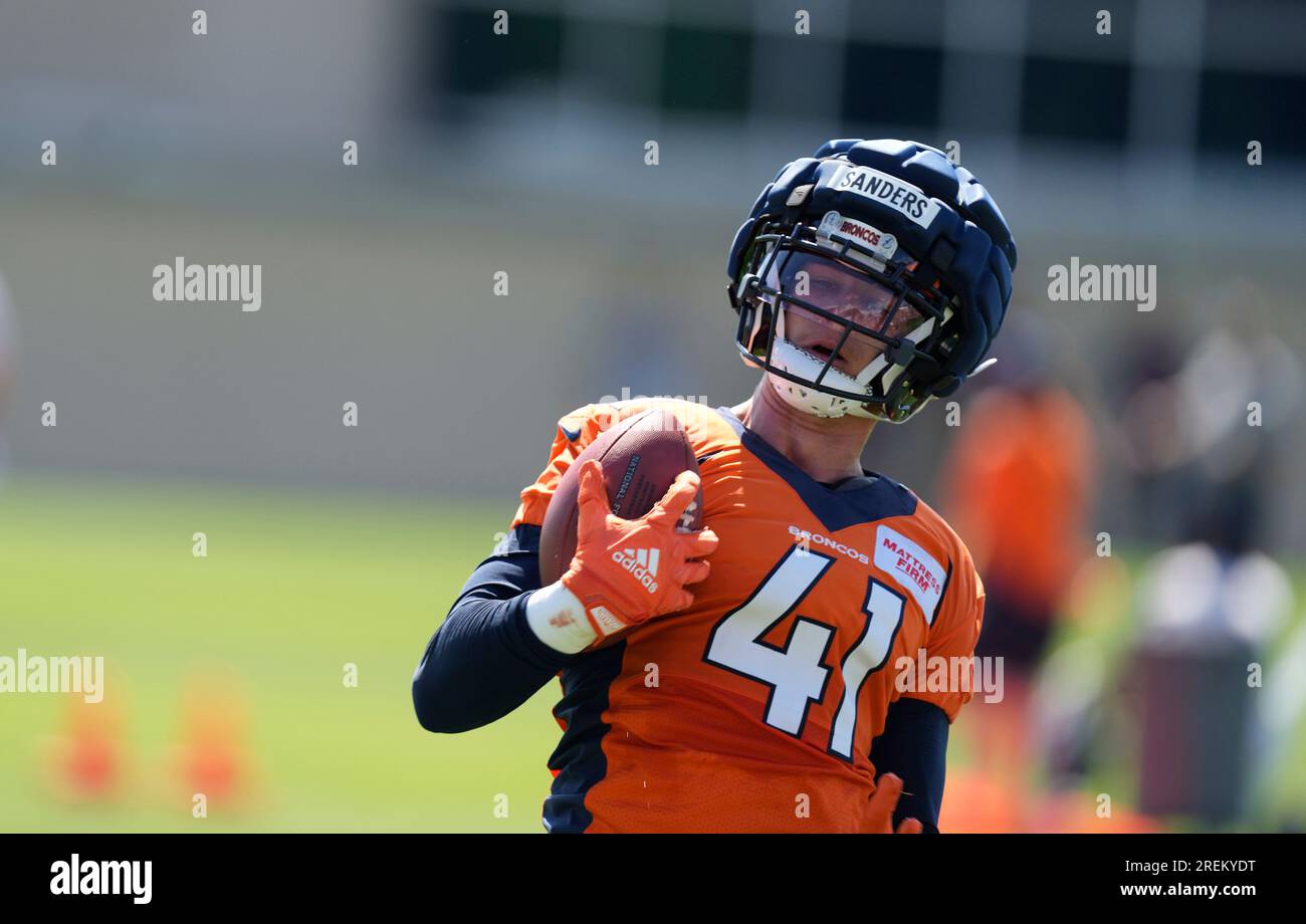 Denver Broncos linebacker Drew Sanders (41) lines up during an NFL pre-season  game against the Arizona Cardinals, Friday, Aug. 11, 2023, in Glendale,  Ariz. (AP Photo/Rick Scuteri Stock Photo - Alamy