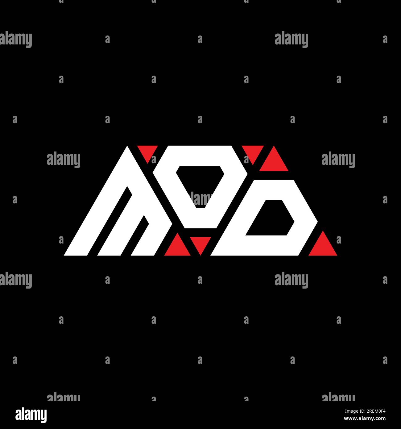 MOD triangle letter logo design with triangle shape. MOD triangle logo design monogram. MOD triangle vector logo template with red color. MOD triangul Stock Vector