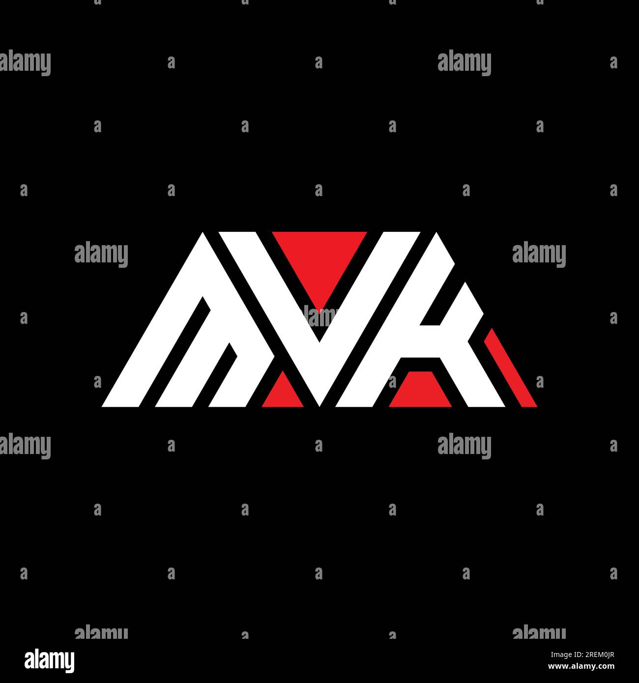 MVK triangle letter logo design with triangle shape. MVK triangle logo design monogram. MVK triangle vector logo template with red color. MVK triangul Stock Vector