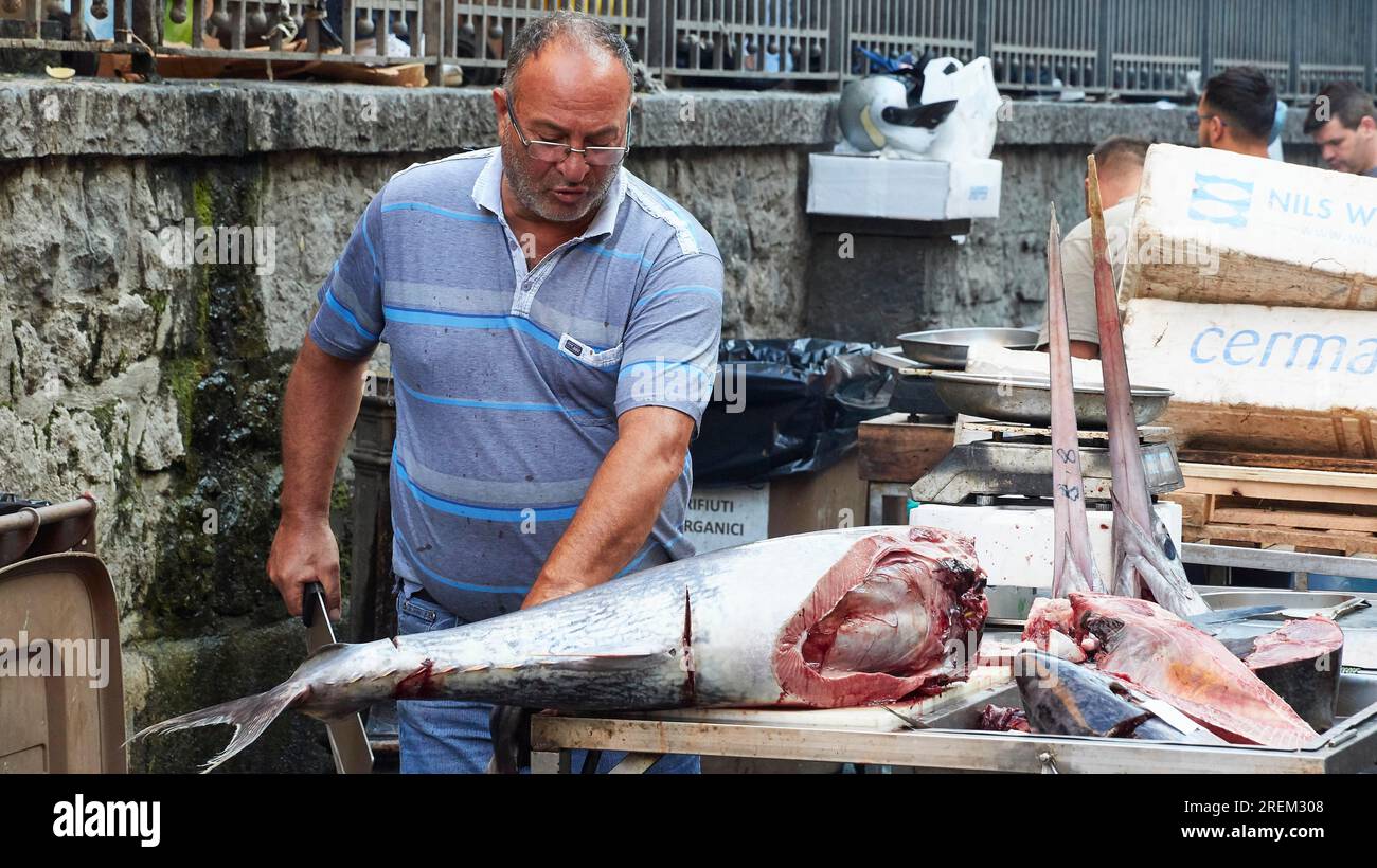 Eastern Cut Fish Person cuts up tuna hi-res stock photography and images - Alamy