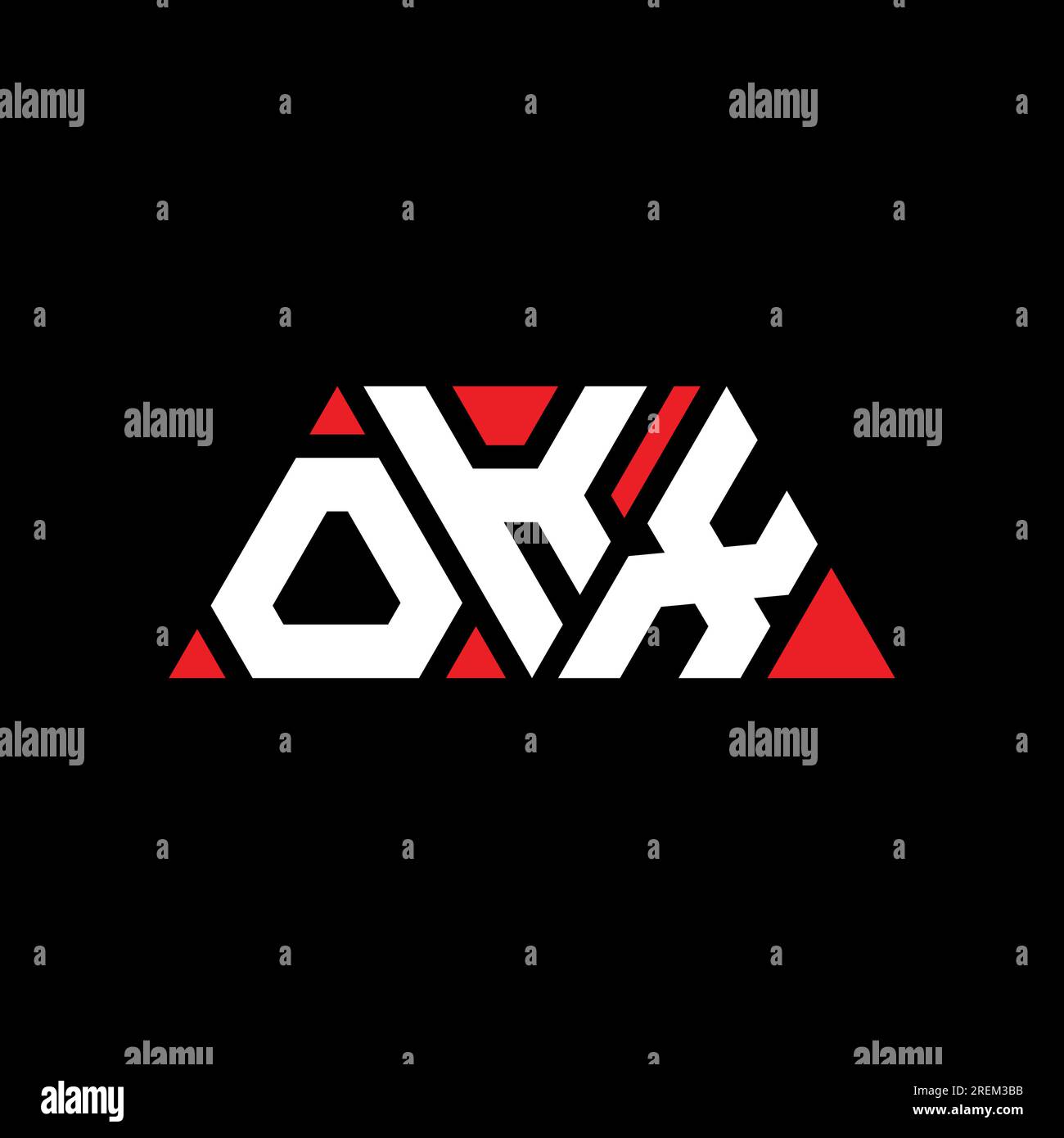 OKX triangle letter logo design with triangle shape. OKX triangle logo design monogram. OKX triangle vector logo template with red color. OKX triangul Stock Vector
