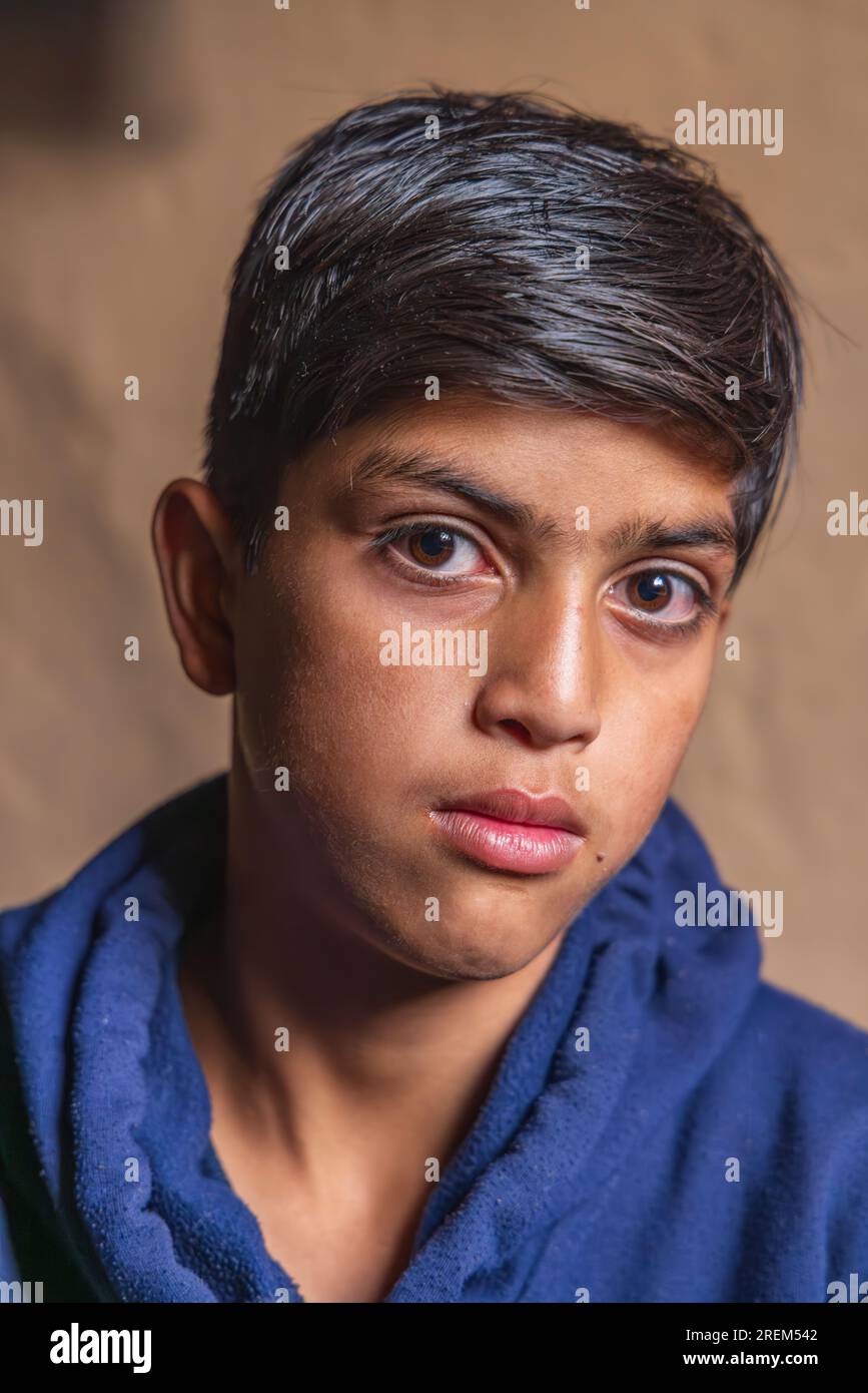 Sumbal Bala, Kangan, Jammu and Kashmir, India. November 2, 2022. Portrait of a boy in Jammu and Kashmir. Stock Photo