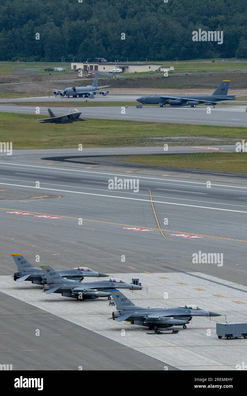 A U.S. Air Force F22 Raptor assigned to the 3rd Wing takes off in