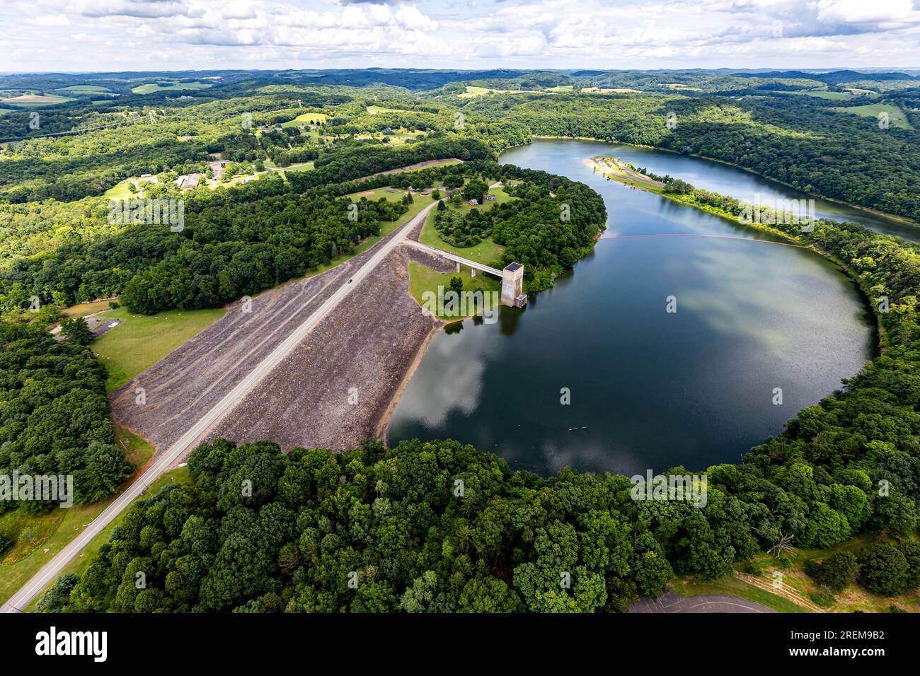 The photo above is an aerial view of Crooked Creek Lake and dam in Ford