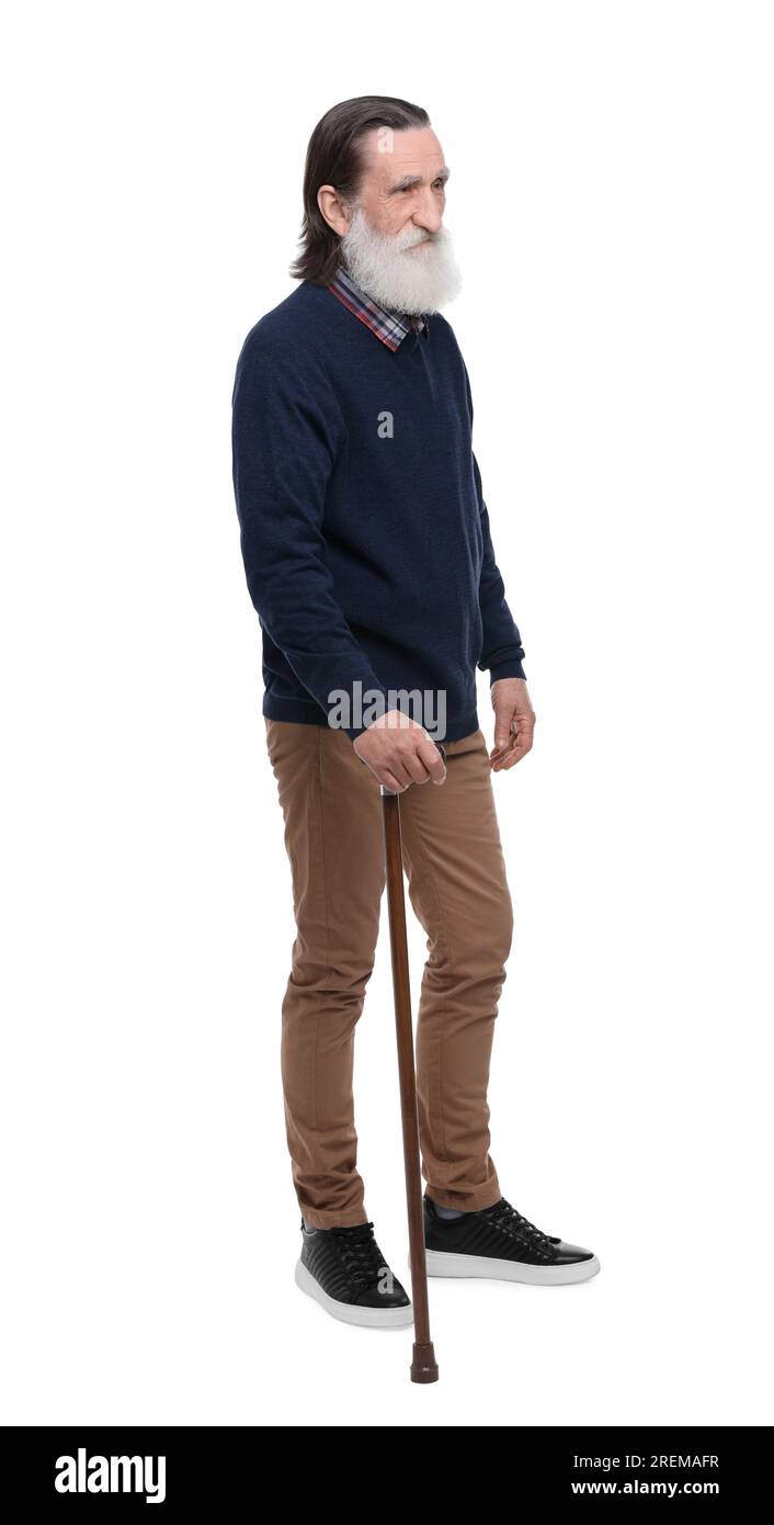 Old man walking with cane Cut Out Stock Images & Pictures - Alamy