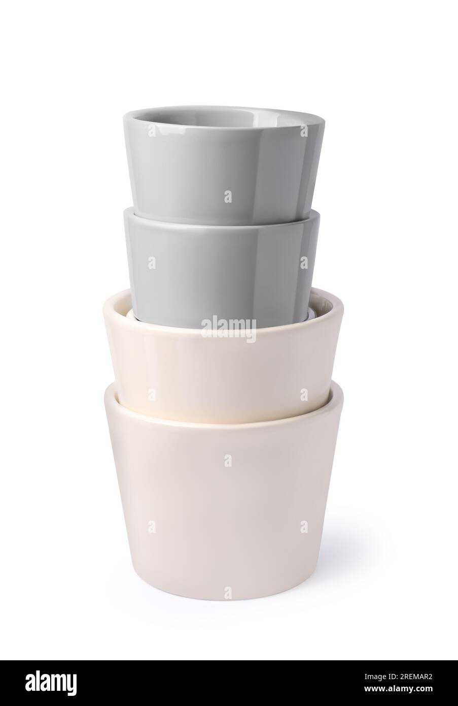 Different empty ceramic flower pots on white background Stock Photo - Alamy