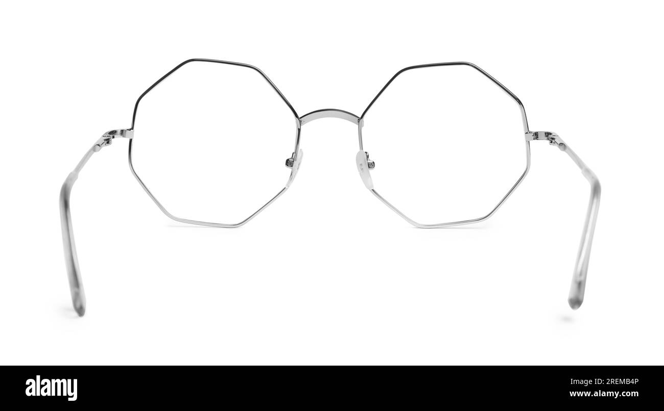 Stylish glasses with metal frame isolated on white Stock Photo Alamy