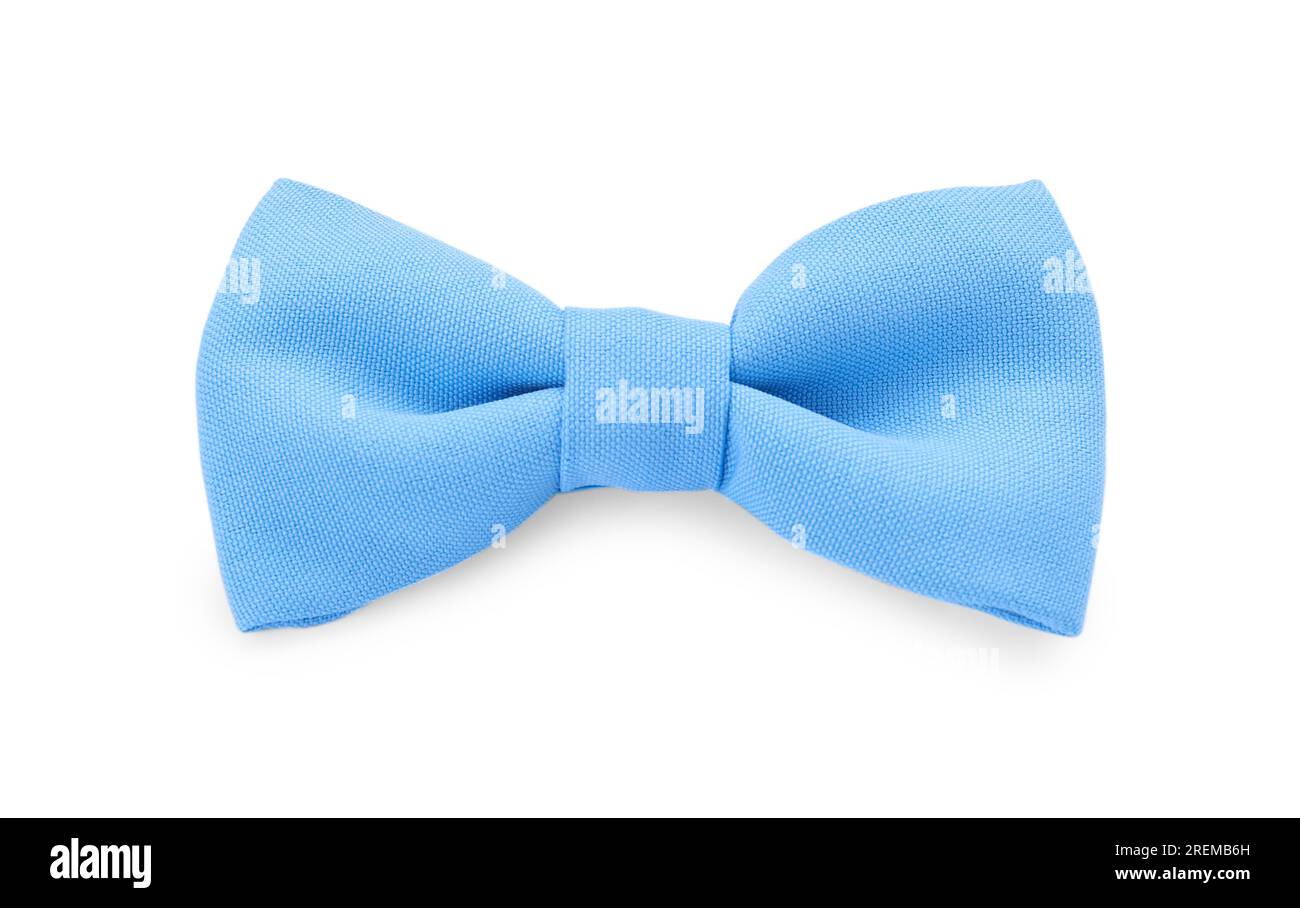 Stylish light blue bow tie on white background Stock Photo - Alamy