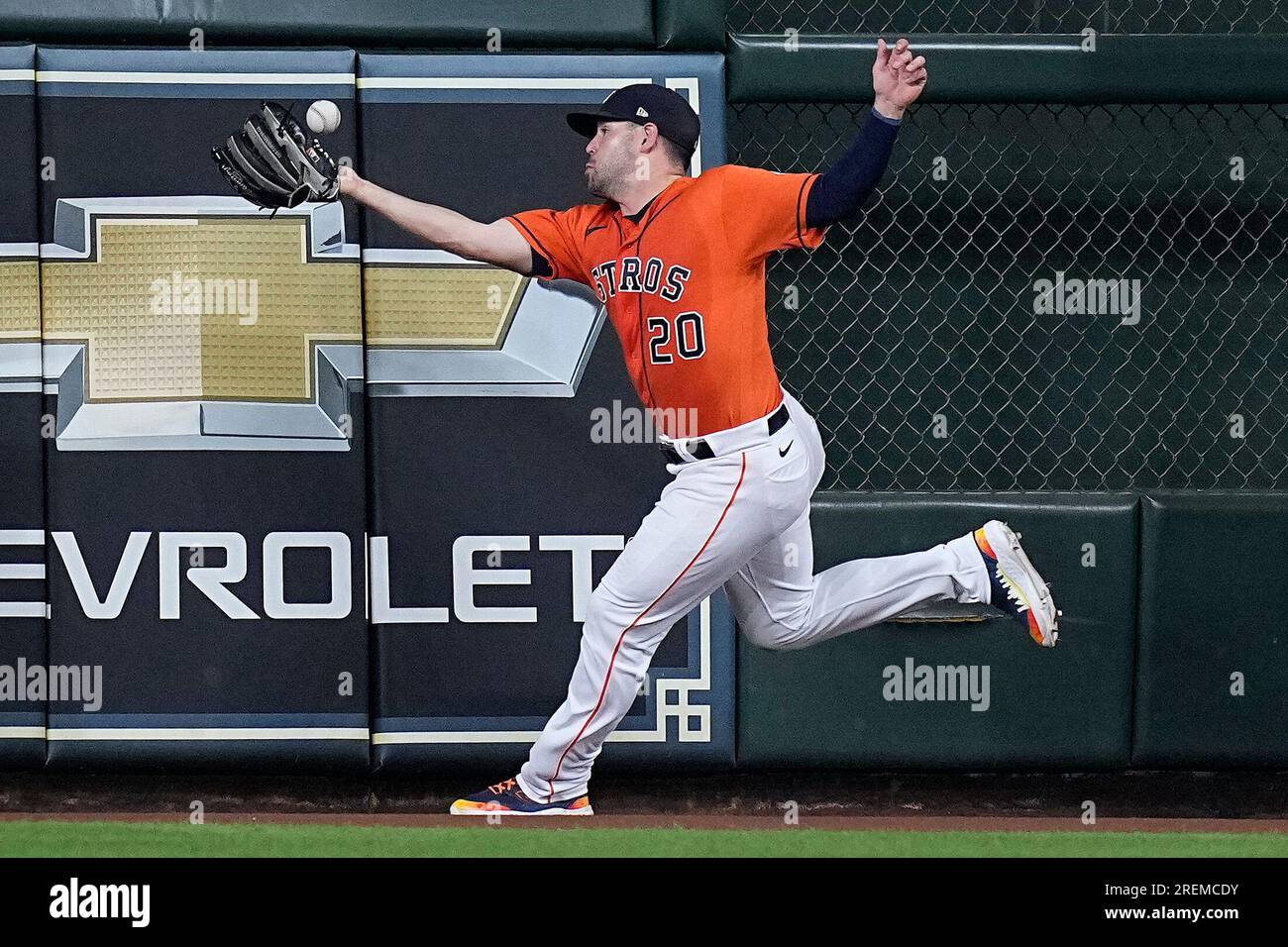 Houston Astros center fielder Chas McCormick can't make the catch on a  triple by Tampa Bay Rays' Wander Franco during the first inning of a  baseball game Friday, July 28, 2023, in