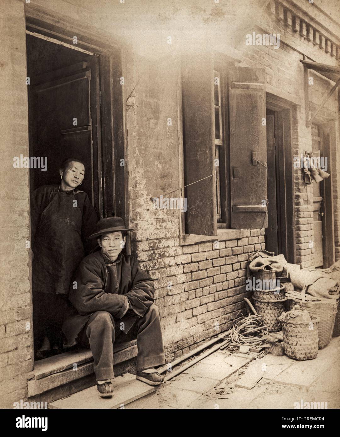 San Francisco, California  c. 1890  Two Chinese residents of 'Rag Alley' in a photograph by SF photographer Isaiah Taber. Stock Photo