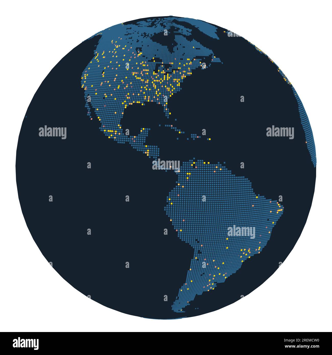 A round globe style map of the - A Round Globe Style Map Of The United States And South America With Large Cities Highlighted By Stylized Dots 3d Rendering 2REMCW0