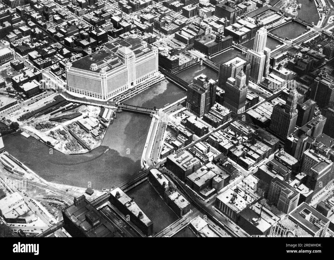 Chicago, Illinois c. 1930 An aerial view of Chicago. The very large white building on the