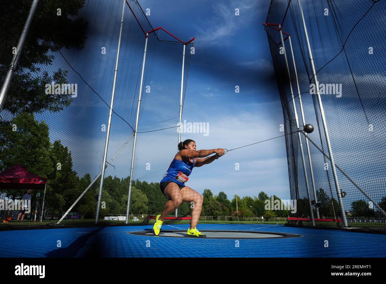 Camryn Rogers competes in the women's hammer throw during the Canadian
