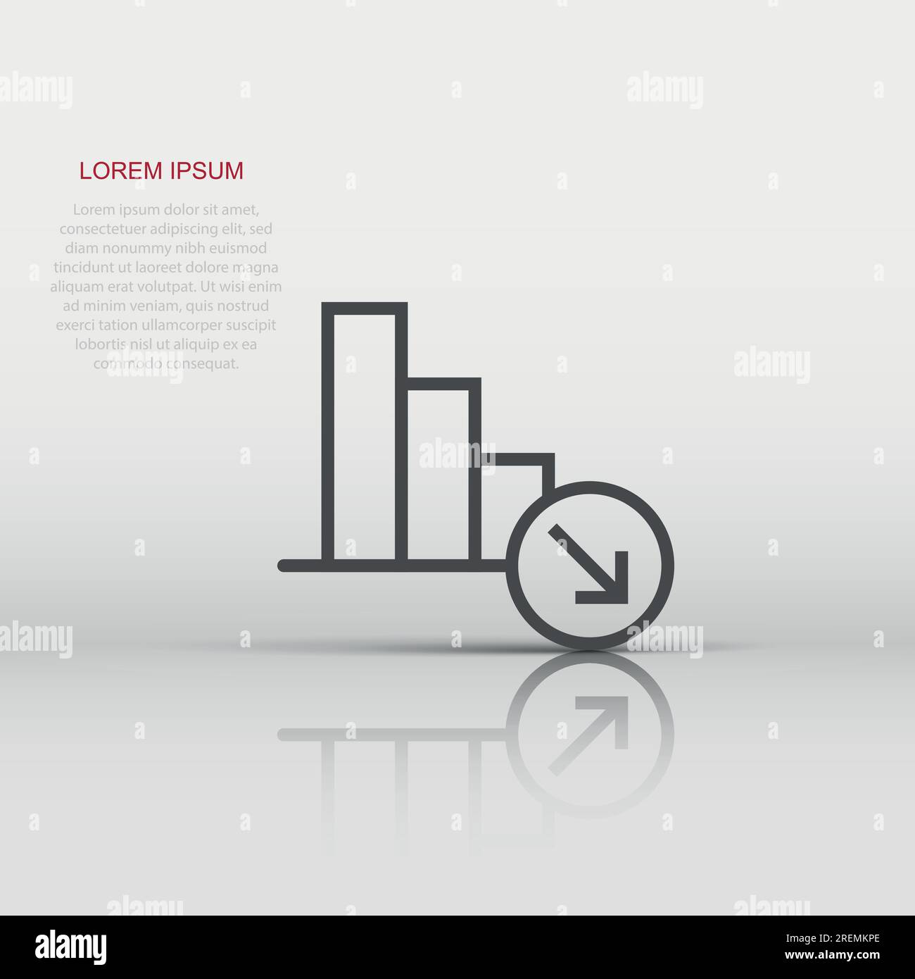 Market trend icon in flat style. Decline arrow with magnifier vector illustration on white isolated background. Decrease business concept. Stock Vector