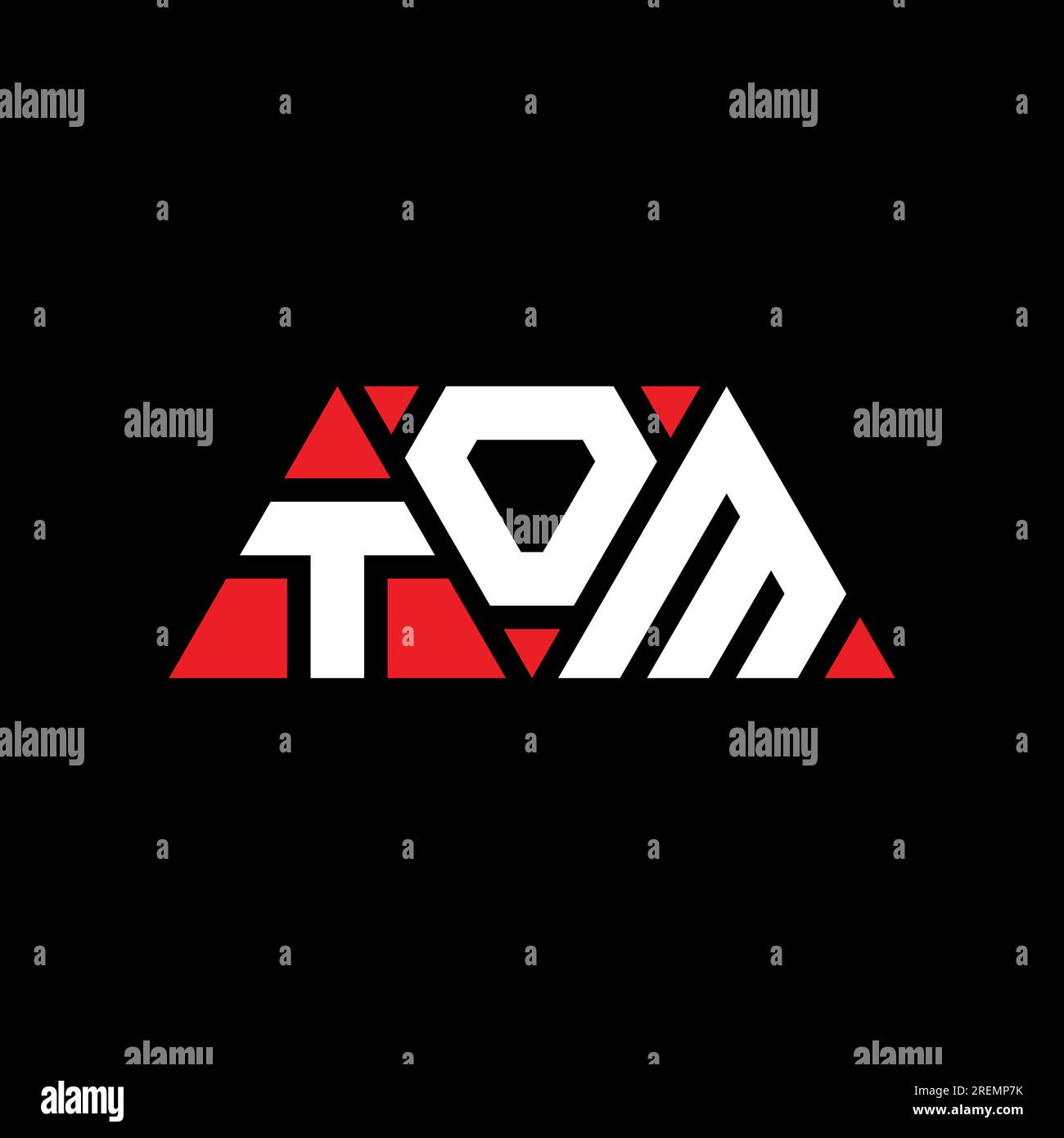 TOM triangle letter logo design with triangle shape. TOM triangle logo design monogram. TOM triangle vector logo template with red color. TOM triangul Stock Vector