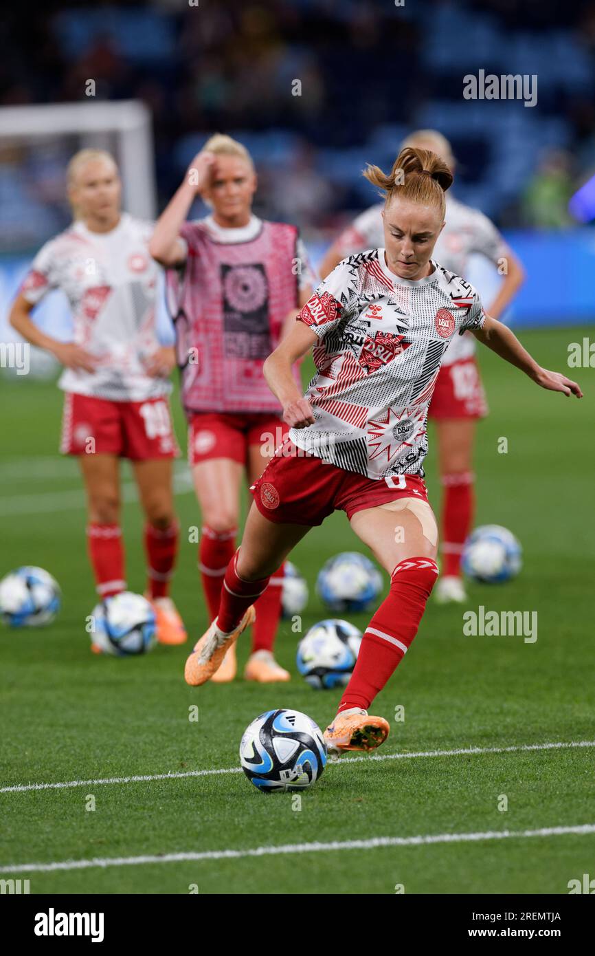 Sydney, Australia. 28th July, 2023. Karen Holmgaard of Denmark warms up before the FIFA Women's World Cup 2023 Group D match between England and Denmark at Sydney Football Stadium on July 28, 2023 in Sydney, Australia Credit: IOIO IMAGES/Alamy Live News Stock Photo