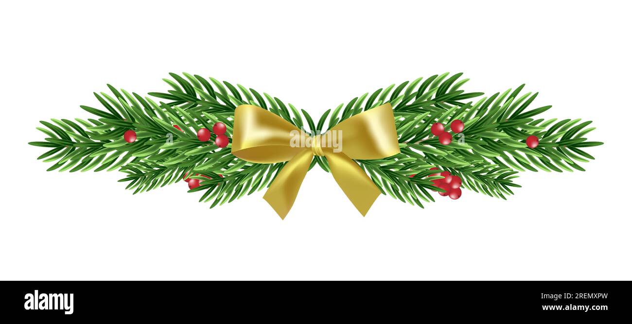 Christmas garland with fir branches and a golden bow. Holiday background.  Vector Stock Vector Image \u0026 Art - Alamy, image size:1300x667