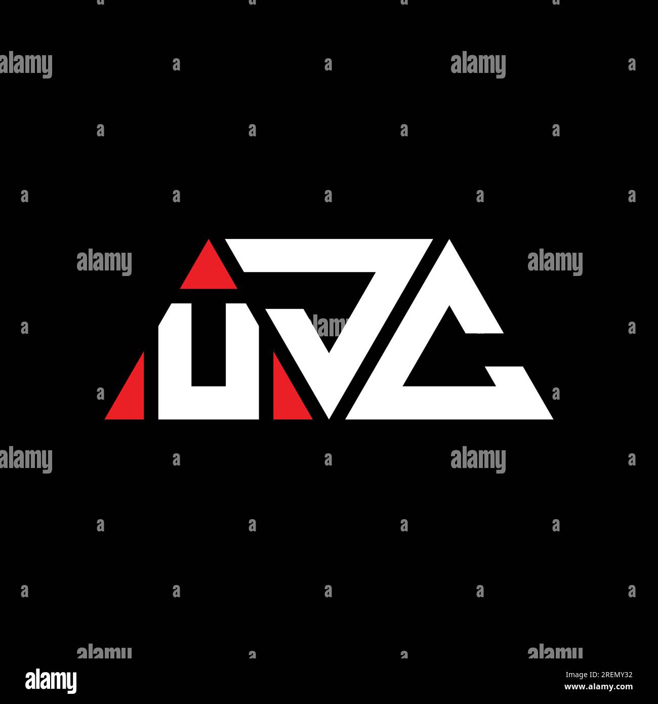 UJC triangle letter logo design with triangle shape. UJC triangle logo design monogram. UJC triangle vector logo template with red color. UJC triangul Stock Vector