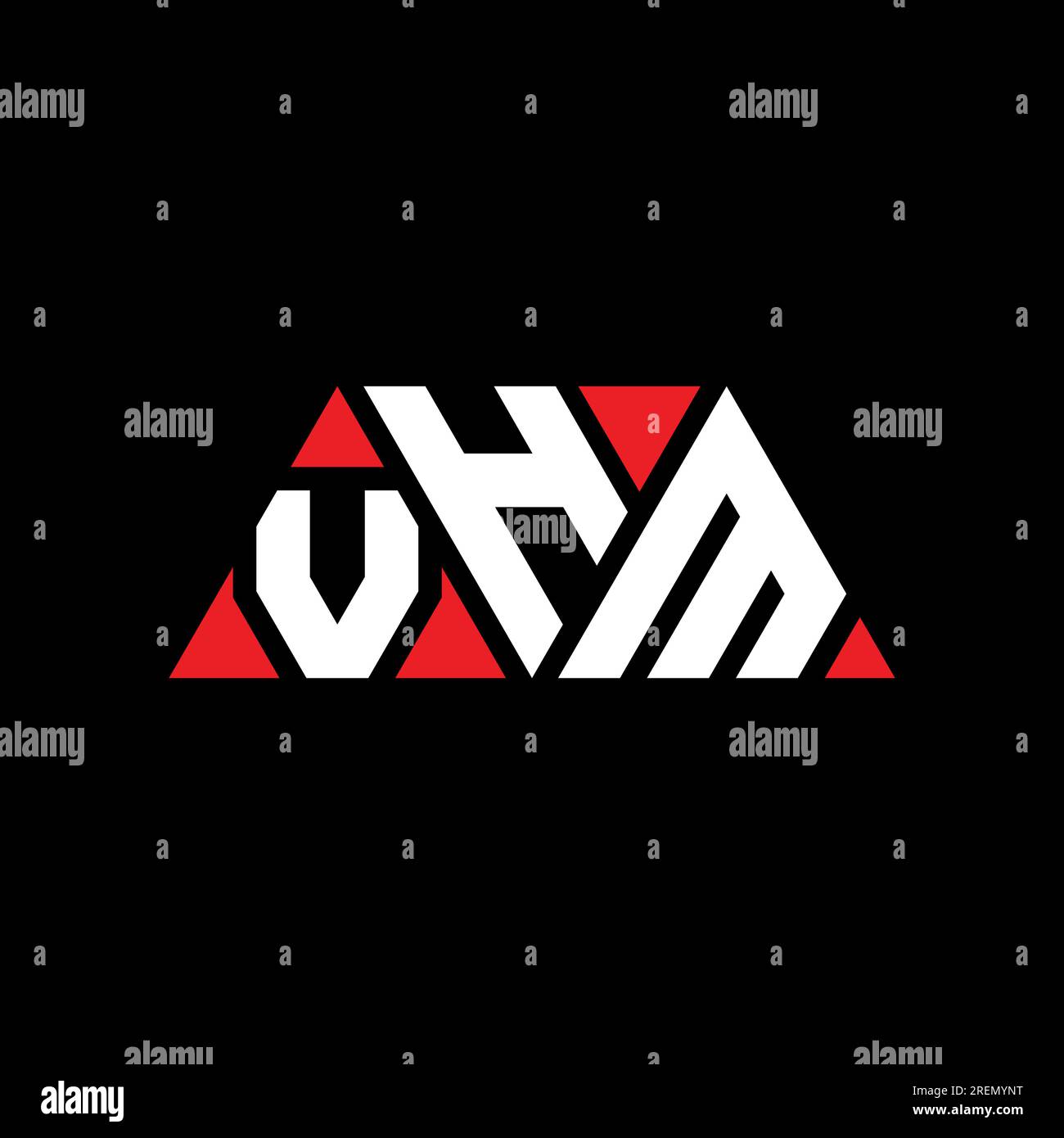 VHM triangle letter logo design with triangle shape. VHM triangle logo design monogram. VHM triangle vector logo template with red color. VHM triangul Stock Vector