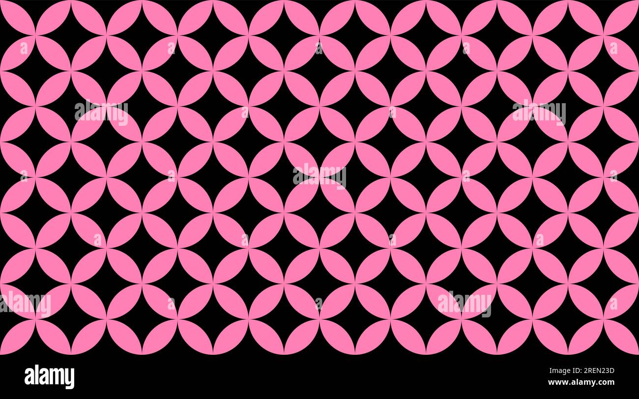 Pink on black overlapping circles seamless texture. Classic ovals and circles vector geometric fashion pattern. Stock Vector