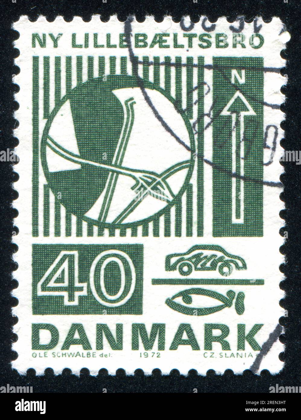DENMARK - CIRCA 1972: stamp printed by Denmark, shows Bridge Across Little Belt, circa 1972 Stock Photo