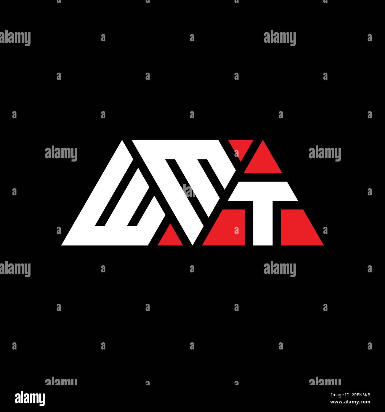 WMT triangle letter logo design with triangle shape. WMT triangle logo design monogram. WMT triangle vector logo template with red color. WMT triangul Stock Vector