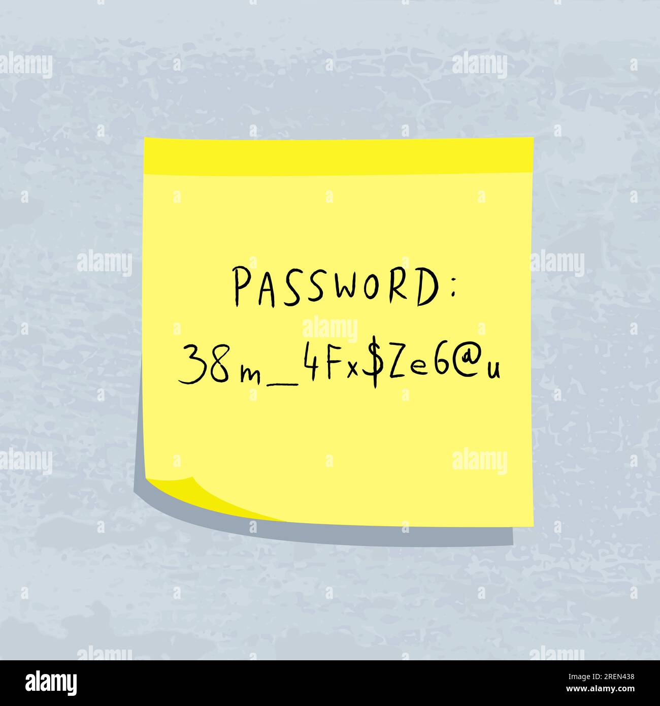 Difficult password with special characters. Yellow sticky note message. Paper sign. Stock Vector