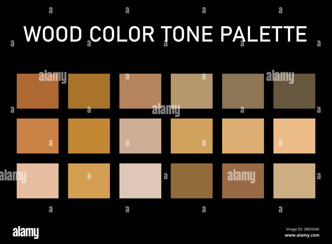 Wood color hues vector swatch. Brown tone palette of matching colors