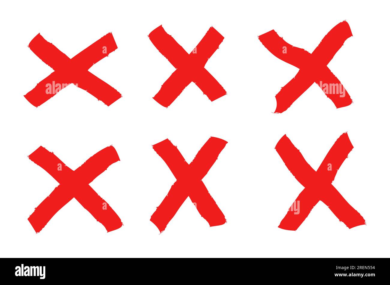 Painted big red X mark collection. Crossed X symbol vector illustration