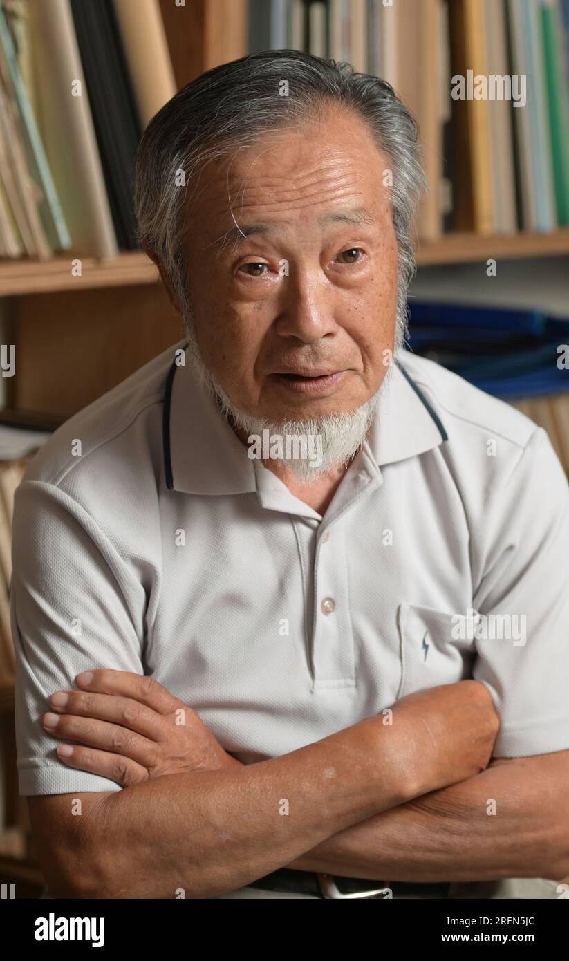 Japanese former gymnast Sawao Kato attends an interview in Tsukuba City, Ibaraki Prefecture on July 29, 2023. 76-year-old Kato participated in 1968 Mexico City Olympics, 1972 Munuch Olympics and 1976 Montreal Olympics and twelve Olympic medals, including eight gold medals. ( The Yomiuri Shimbun via AP Images ) Stock Photo