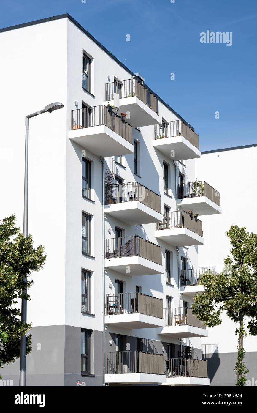 New white apartment building seen in Berlin, Germany Stock Photo