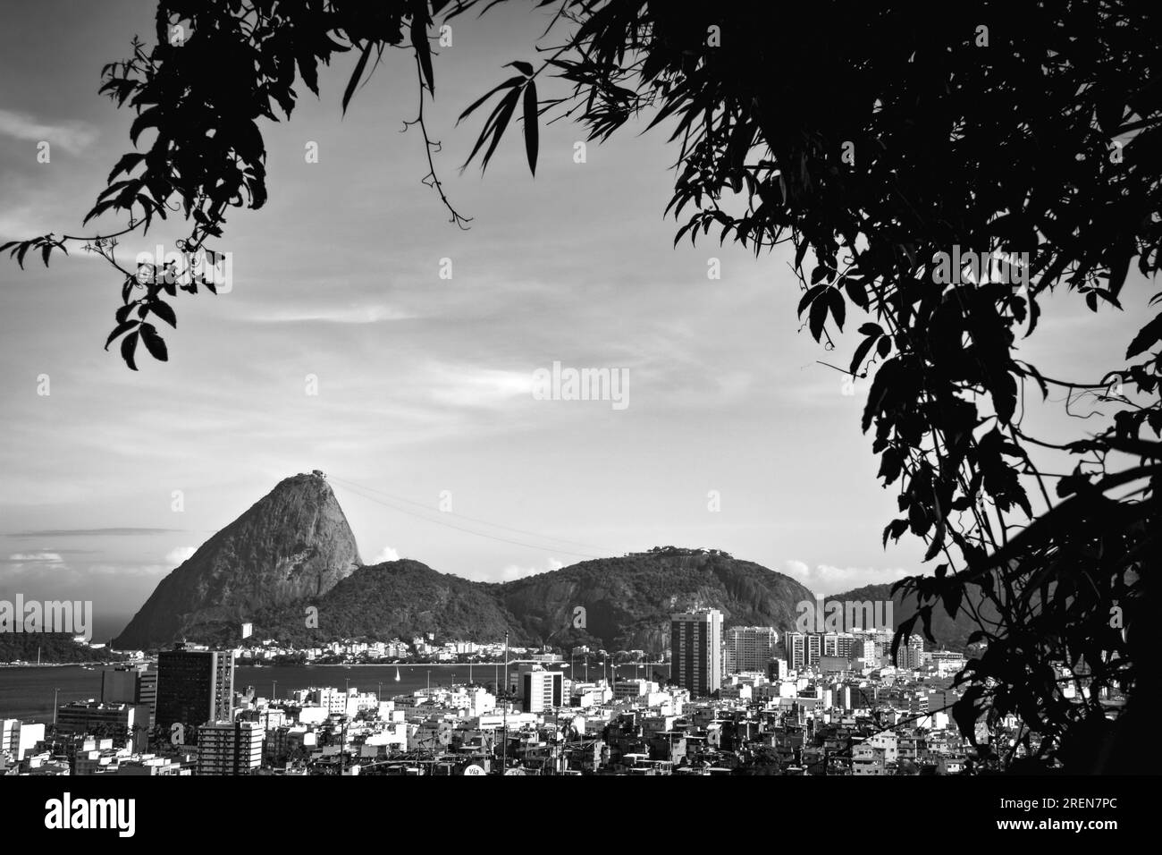 The Sufarloaf and Guanabara Bay in Monochrome - View from Mirante do Pasmado, Rio de Janeiro Stock Photo