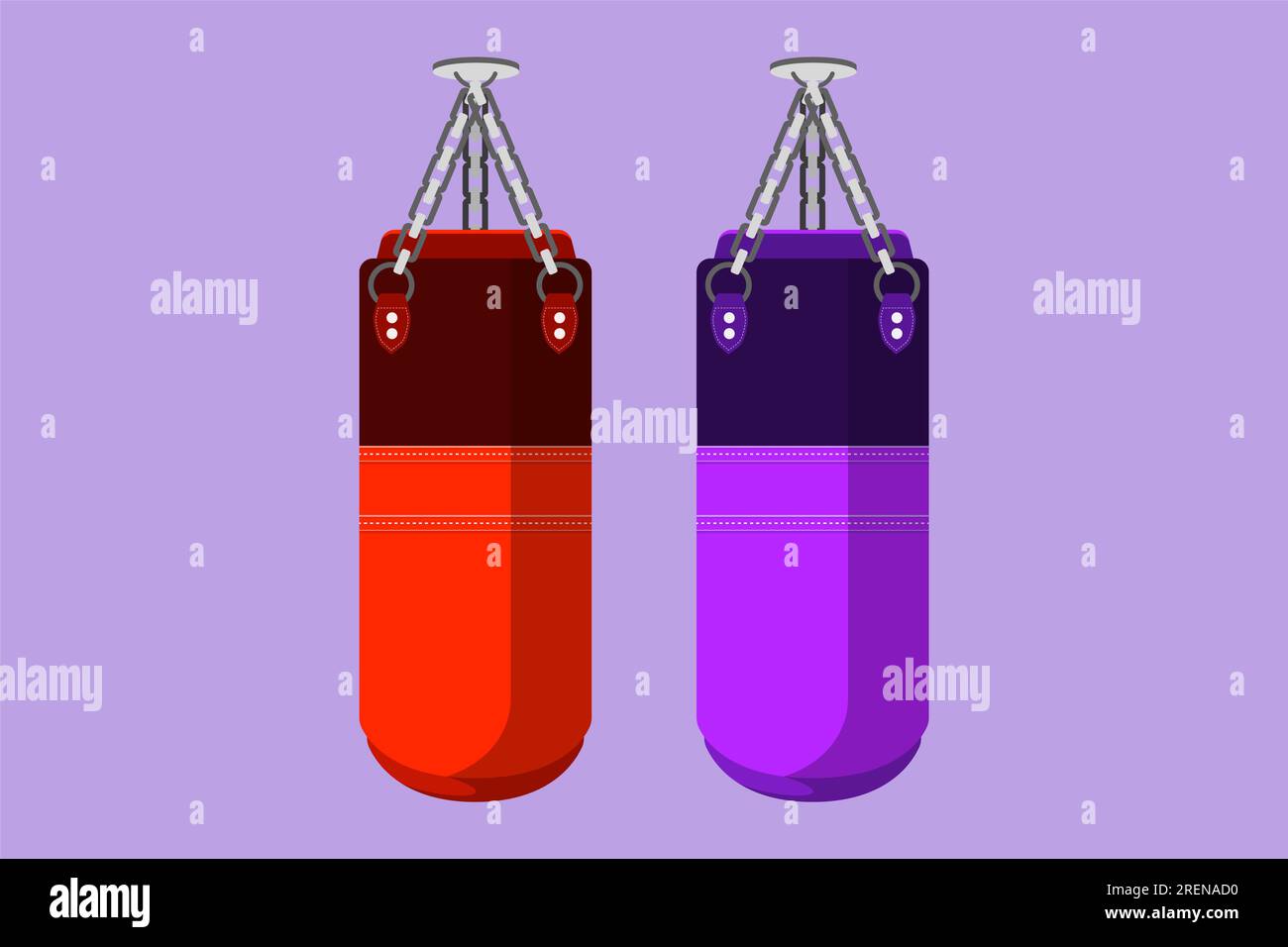 Cartoon flat style drawing red and blue punching bag logo. Sporting goods, defense and equipment