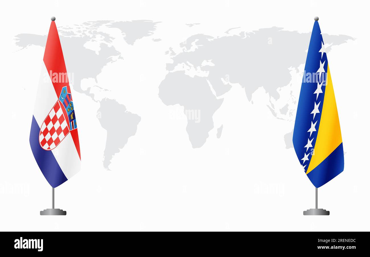 Croatia and Bosnia and Herzegovina flags for official meeting against background of world map. Stock Vector