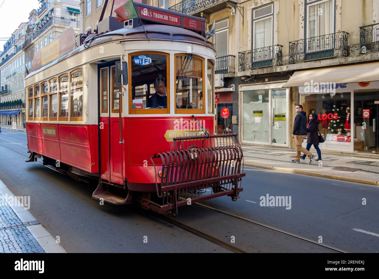 Lisbon, Portugal - January 7,  2020 : View of a traditional old tram in the center of Lisbon Portugal Stock Photo