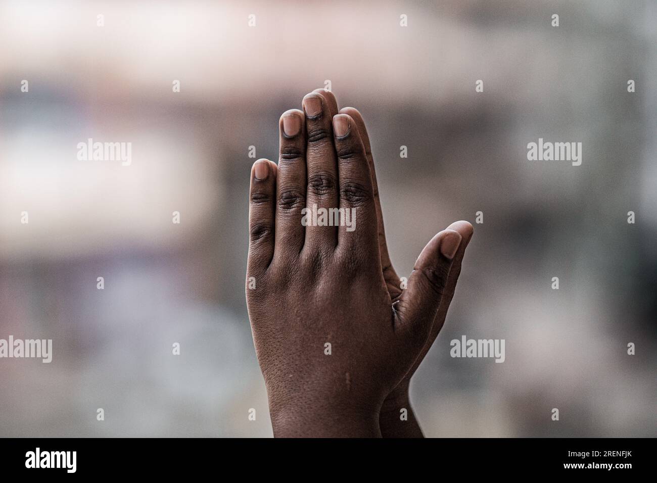 Hands together praying prayers sign yoga Stock Photo - Alamy