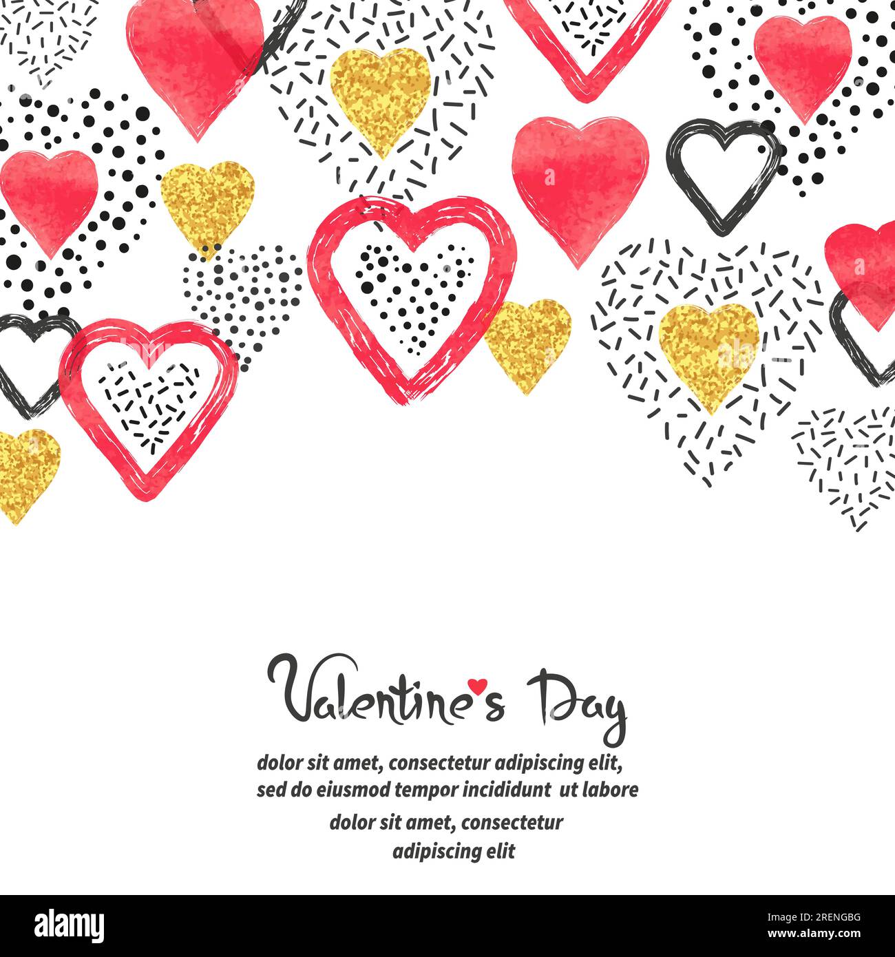 Valentine's Day card design with red hearts and place for text. Vector ...