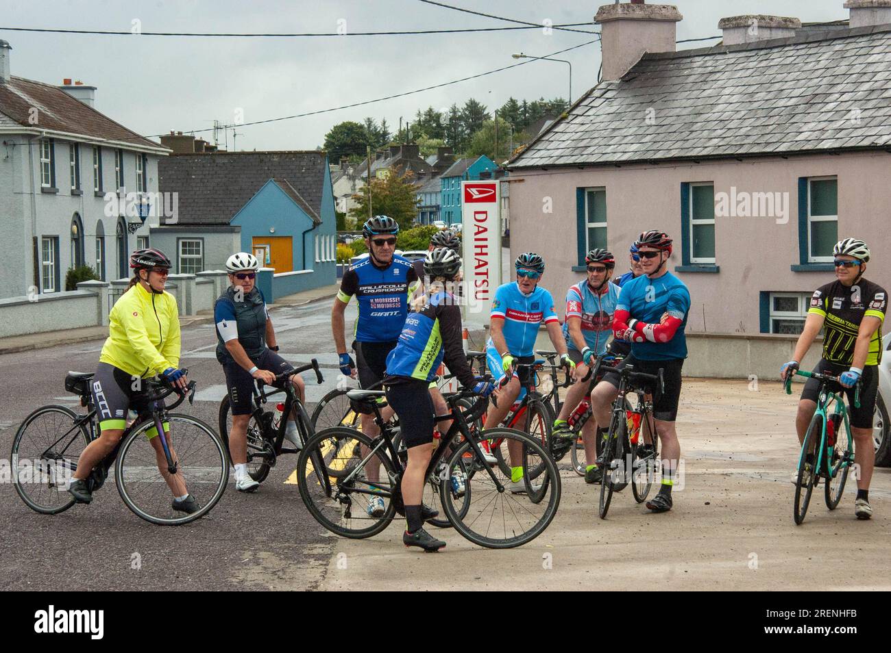 Saturday 29 Jul 2023 Drimoleague, West Cork, Ireland; A charity cycle was held in Drimoleague today. The Mizen Loopers Cycle, in aid of the West Cork Down Syndrome Centre started at Collin’s Centra and had 2 separate routes, a 180km route and a 90km route. Some 50 cyclists took part in the event with some taking off before the main group. Cyclists from across Cork took part. Credit ED/Alamy Live News Stock Photo